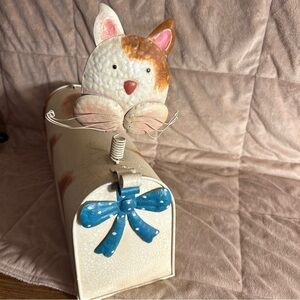 Source Unknown Cat Mailbox with Blue Bow